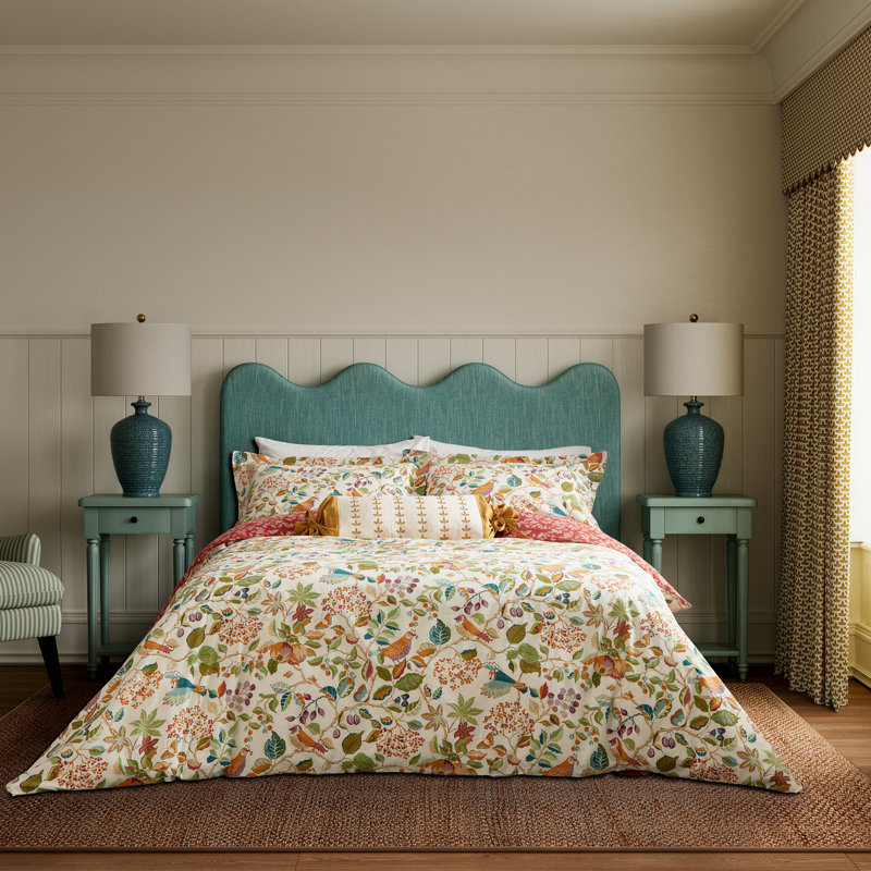 Birds & Berries Cotton Duvet Cover Set, Super King Duvet Cover + 2 Super King Pillowcases