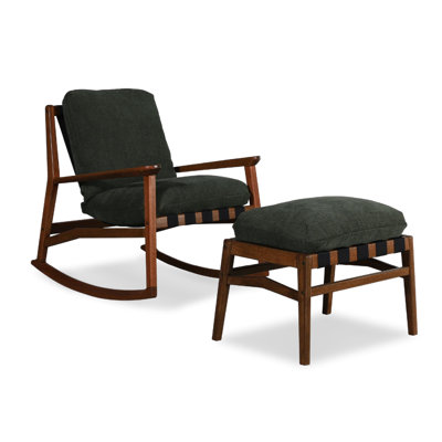 Mid Century Solid Wood Rocking Chair + Ottoman
