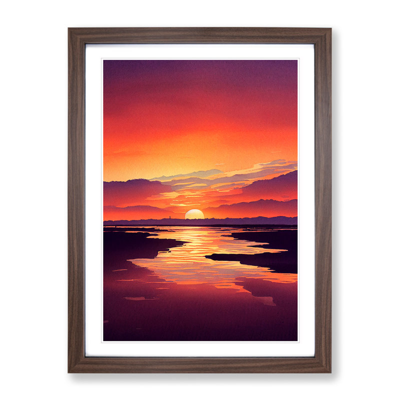 Alluring Sunset - Wall Art, 66cm H x 48cm W, Walnut Picture Frame, White