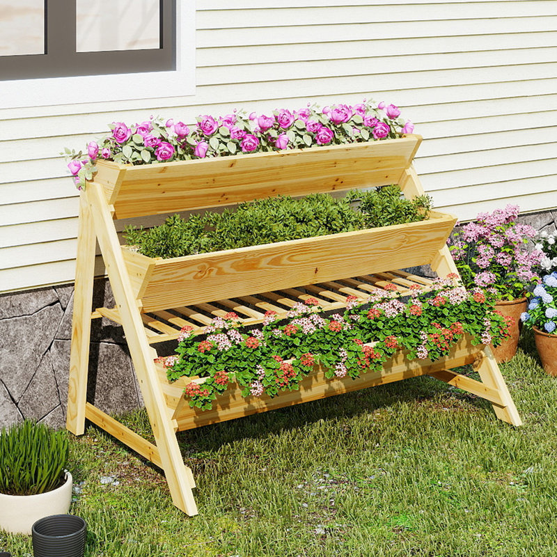 Kace 3-tier Vertical Garden Bed Wooden Elevated Planter Bed W/ Legs Storage Shelf Raised Bed Kit
