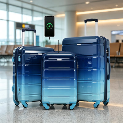 Ensemble de 3 valises de 20 pouces avec port USB, bagage à main certifié Airline, bagage rigide en ABS + PC avec roulettes pivotantes, convient aux vacances en voyage / aux voyages d'affaires / à la vie sur le Campus