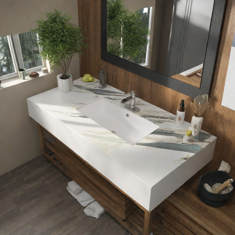 APRESSHUI 14'' Ceramic Rectangular Bathroom Sink with Overflow