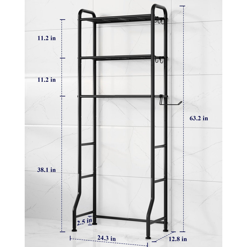 Over Toilet Storage Rack - Metal Over Toilet Bathroom Organizer Shelf, Over the Toilet Storage Cabinet with Paper Holder and Hooks