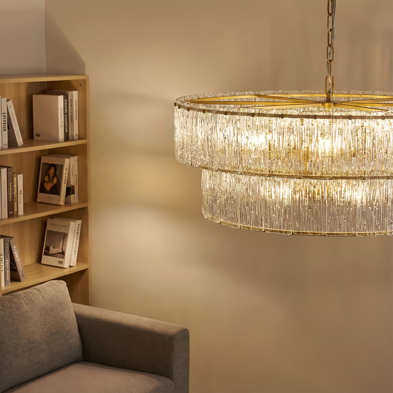 5/8 Light Gold 2-tiered Glass Adjustable Chandelier, 13.25" H x 31.62" W x 31.62" D, 8 Lights