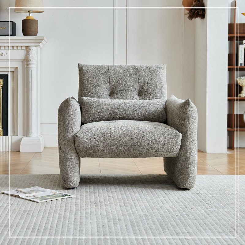 Velvet Upholstered Single Sofa Chair With Lumbar Pillow For Living Room, Bedroom, And Reading Room, Green
