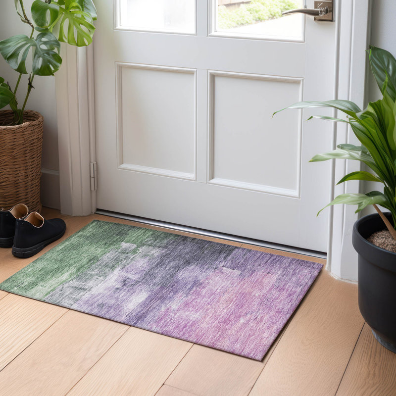 Machine Washable Indoor/Outdoor Claudian ACN1476 Lavender Rug, Rectangle 1'8" x 2'6"