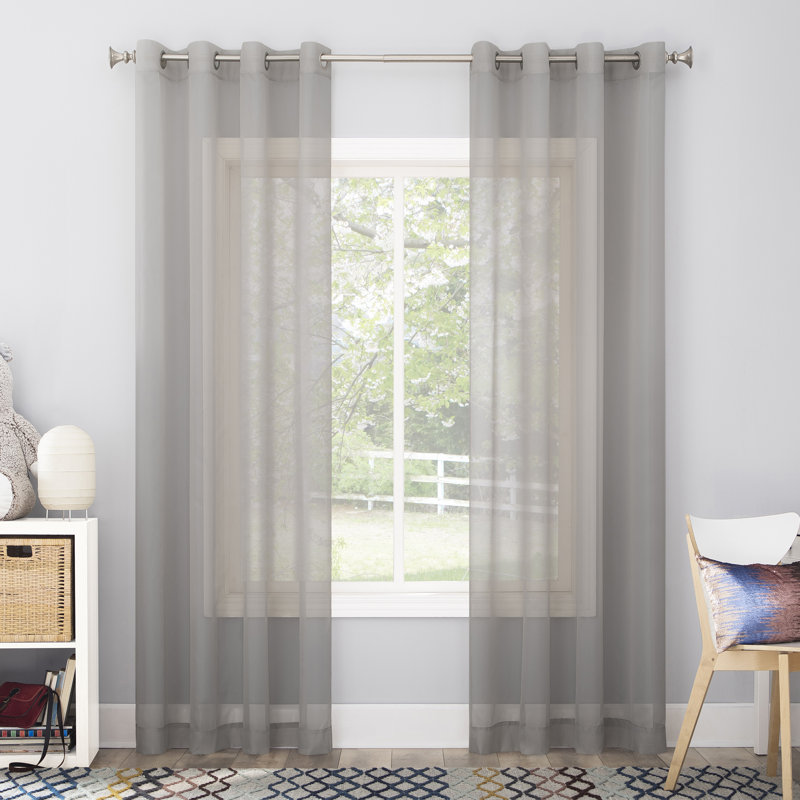 Caspian Voile Sheer Grommet Curtain Panel, 59" W x 63" L, Silver Gray