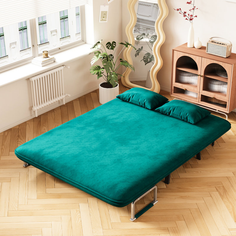 Lit en velours antique à structure métallique pour chaise durable, H 14,6 po x l 55,3 po x P 75,86 po, Vert antique