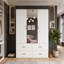 130/160cm W Modern Wardrobe with Drawers & LED Lights, Freestanding Clothes Armoire with Mirror, White & Fluted Glass-1446337519