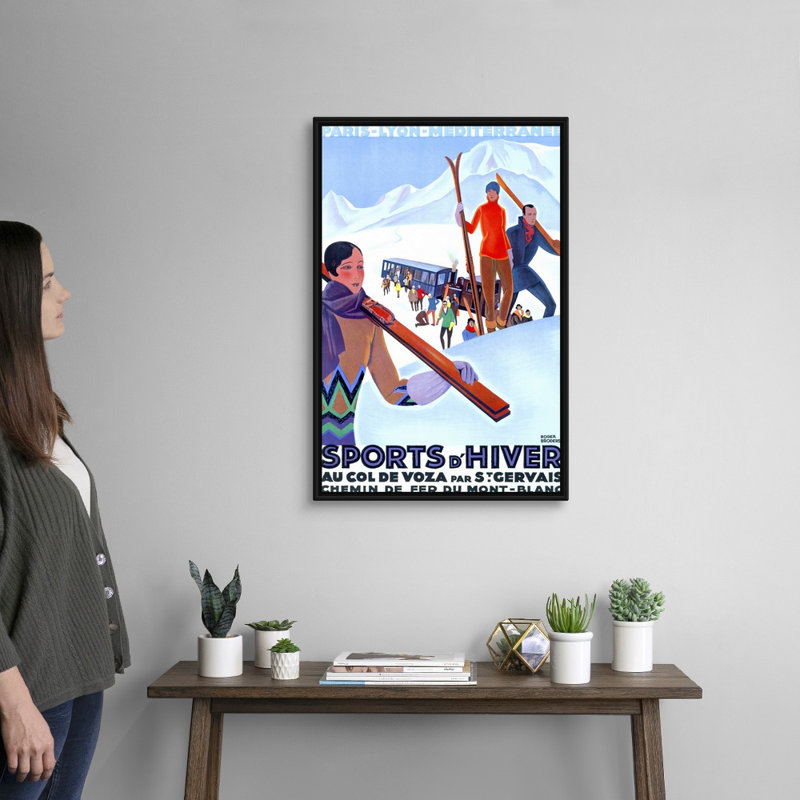 Mont Blanc, Sports d'Hiver, affiche rétro, par Roger Broders, reproduction d'art sur toile encadrée par Roger Broders
