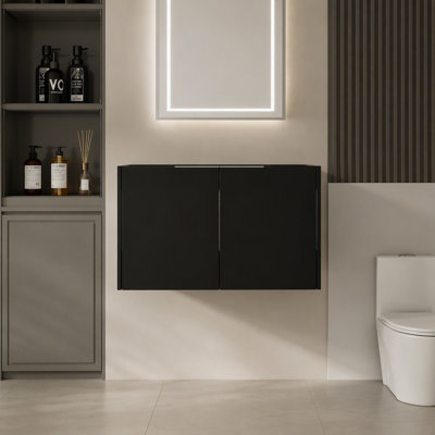 Armoire de salle de bain flottante 30 po, contreplaqué, portes doubles à fermeture douce, rangement intérieur spacieux, fixation murale, armoire seulement, lavabo non inclus, noir