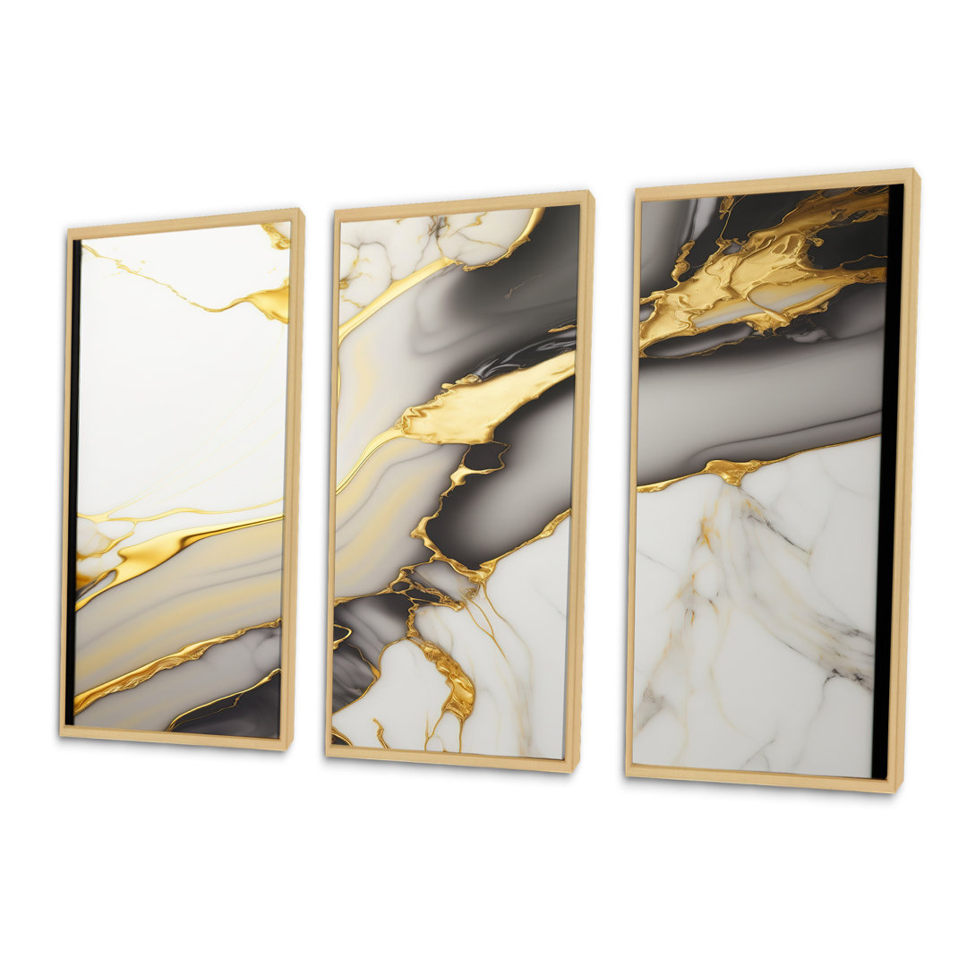 " Abstract Geode Marble White And Gold II " 3 - Pieces Design Art