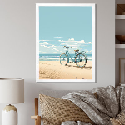 " Blue Beachside Bicycle Retro Illustration "