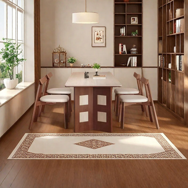 Table de salle à manger en pierre frittée avec bois de frêne fumé, H 29,5 po x L 70,8 po x l 31,4 po, 5