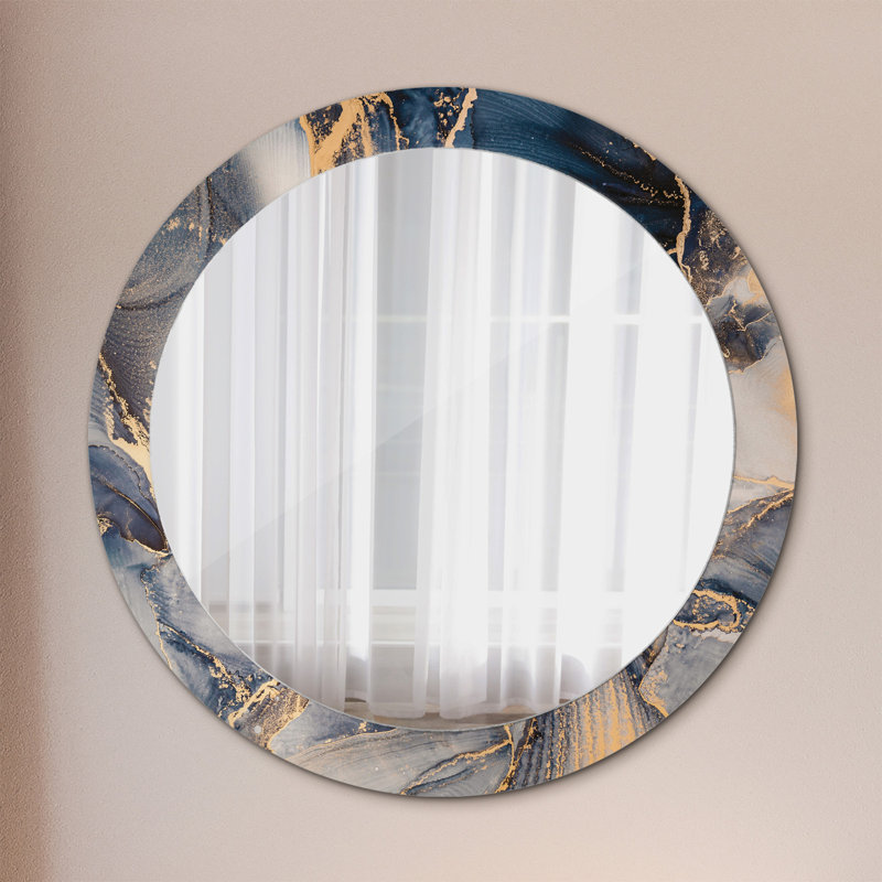 Huldar Glass Flat Wall Mirror, Navy/Grey/Gold