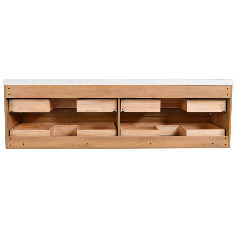 84 Inch Wall Mounted Double Sink Bathroom Vanity With White Top