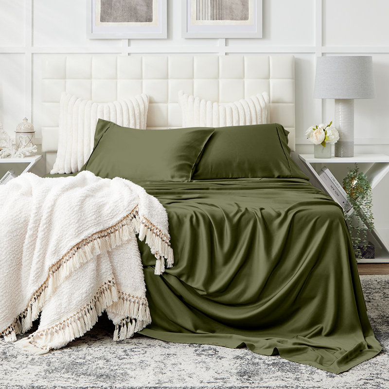 Sage Green Bamboo Rayon Queen Bed Sheet Set