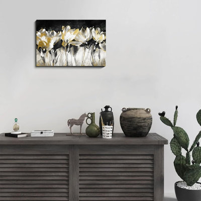 Art mural noir et blanc avec motif doré, 16 x 20