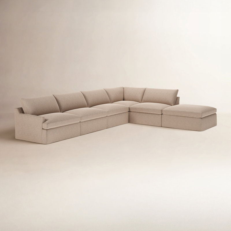 Canapé modulaire 6 pièces Wrenley, Tissage panier en lin Conversation, Orienté à droite