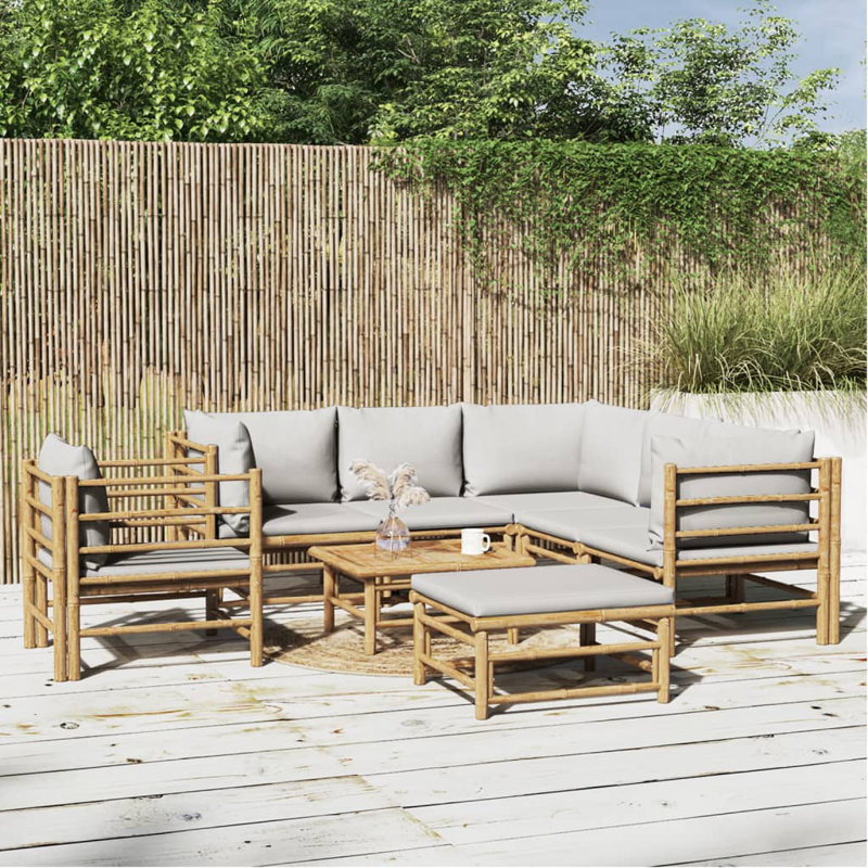7 - Person Patio Conversation Set with Cushions, Light Gray