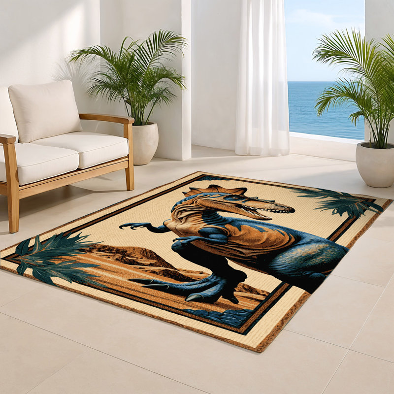 Tapis brun intérieur et extérieur Dinosaurs, Rectangulaire 2 pi x 3 pi