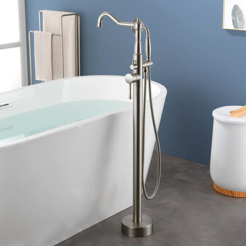 Floor Tub Filler with Diverter, Brushed Nickel
