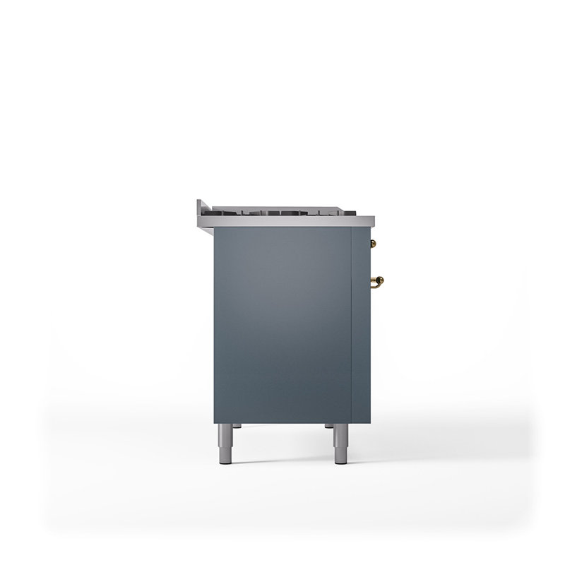 ILVE Nostalgie II 48 in Dual Fuel Range, 5 Burner, Griddle, Frenchtop, Liquid Propane, Blue Gray/Brass