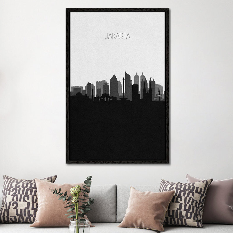 Jakarta, Indonesia City Skyline by Ayse Deniz Akerman - Print on Canvas, 66.04 cm H x 45.72 cm W, Black Framed Canvas