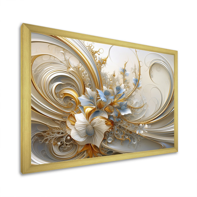 Spirale florale tourbillonnante Tender Light Blue, H 24 po x l 32 po, Cadre photo unique, Doré