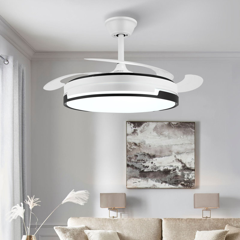 42 Inch Retractable Fandelier with Remote, Smart LED Ceiling Fan, Stepless Color & Brightness Dimmable, Timer Function
