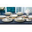 Lorren Home Trends Bone China Dinnerware Set, White With Marble Pattern And Gold Trim, 57 Piece Service For 8, Formal Dining Collection