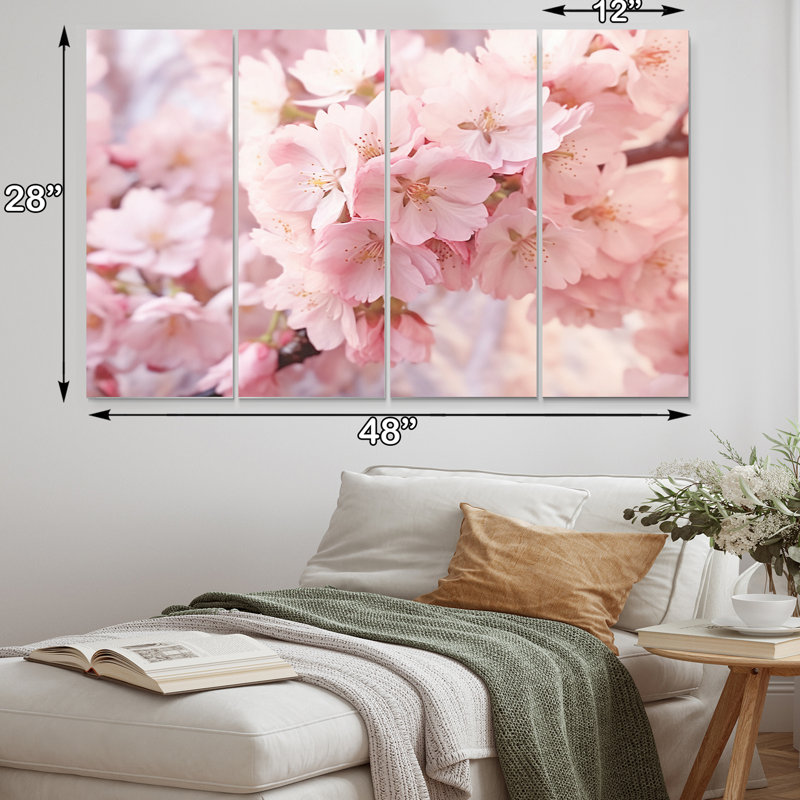 Ensemble d'art mural en métal Minimalist Pink Cherry Blossoms III - Cherry Blossom