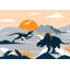 Papier peint pour enfants, paysage de dinosaures abstraits-1418337313
