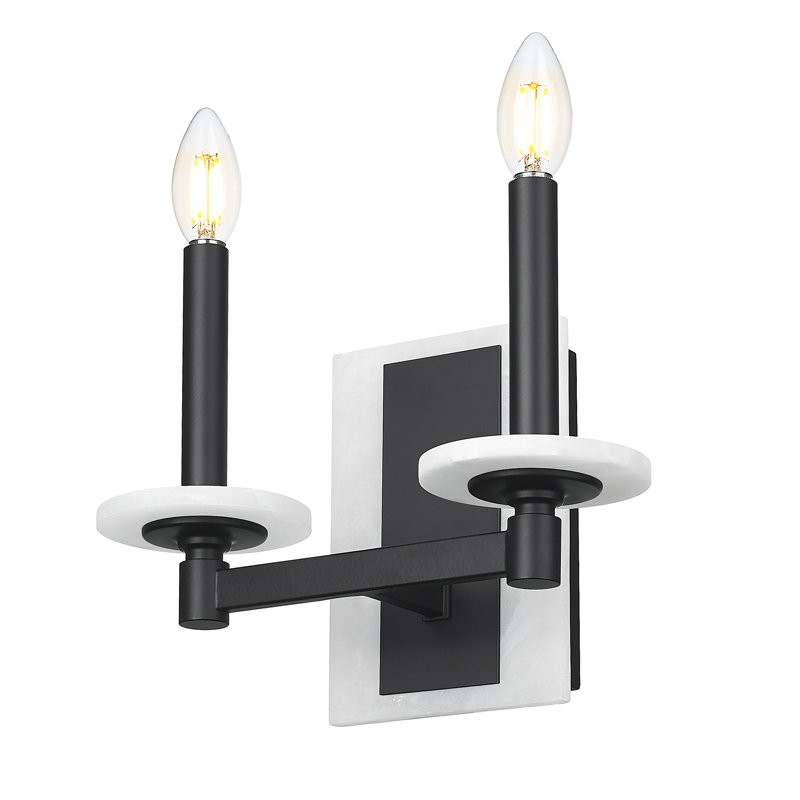 Applique murale moderne Burdine, H 9 po x l 11 po x P 5,75 po, Deux lumières, Noir mat