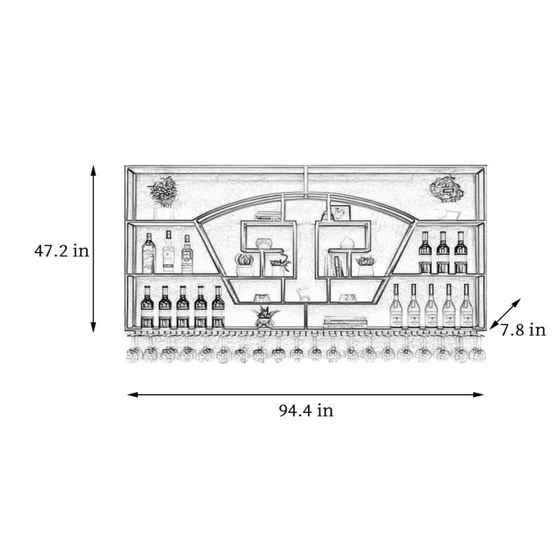 Support à vin mural festonné en fer, Doré, H 47,2 po x l 94,4 po x P 7,8 po