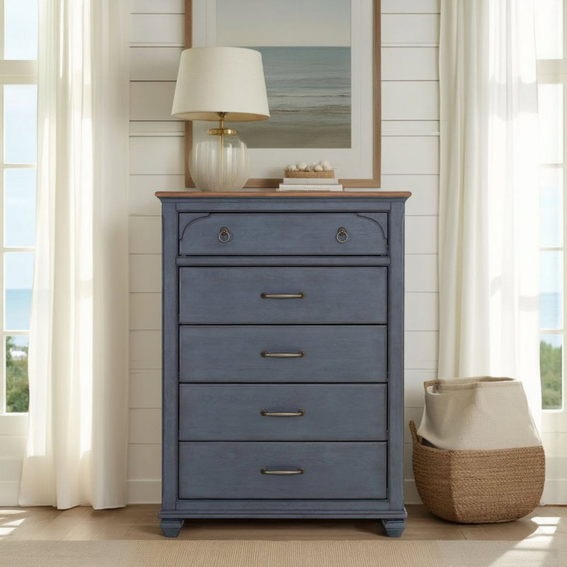 Commode à 5 tiroirs, commode à cadre en bois pour le rangement, commode de rangement pour l'espace de vie