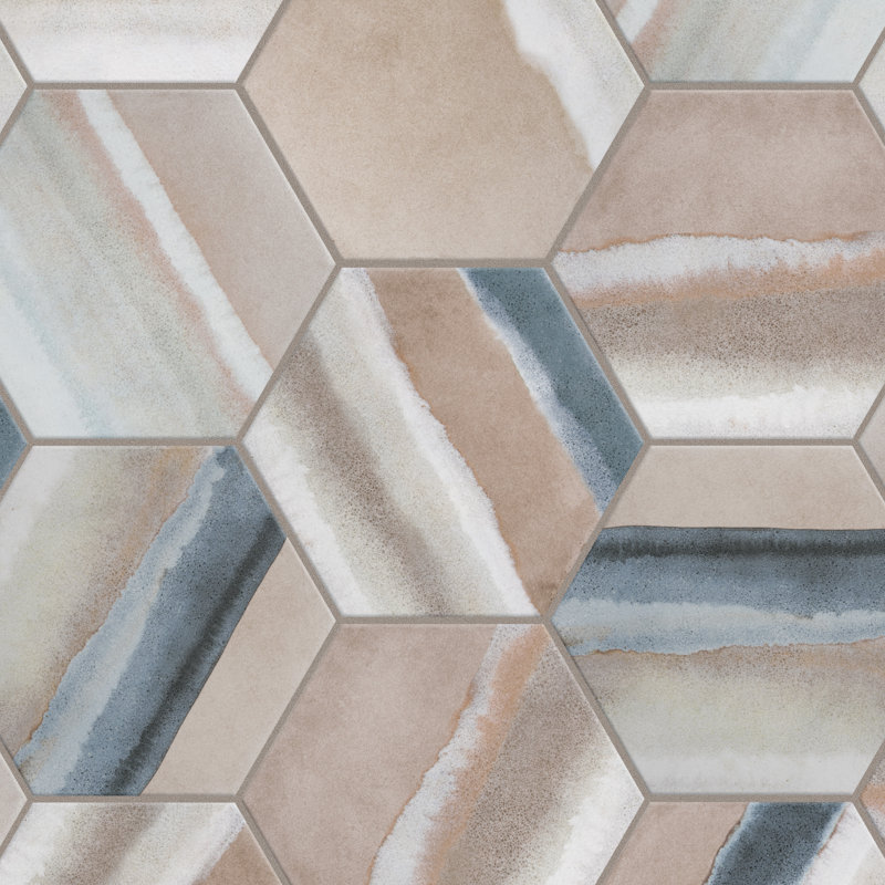 Matter Hex Canvas 8' x 9' Stone Look Wall & Floor Tile, Taupe/Blue