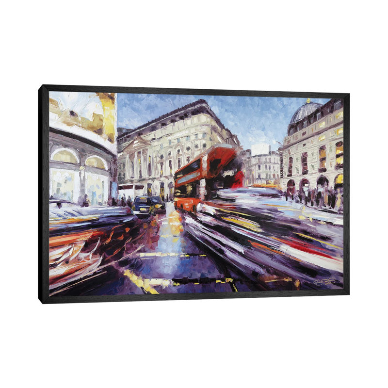 Regent Street At Piccadilly by Roger Disney - Floater Frame Print on Canvas, Black Framed