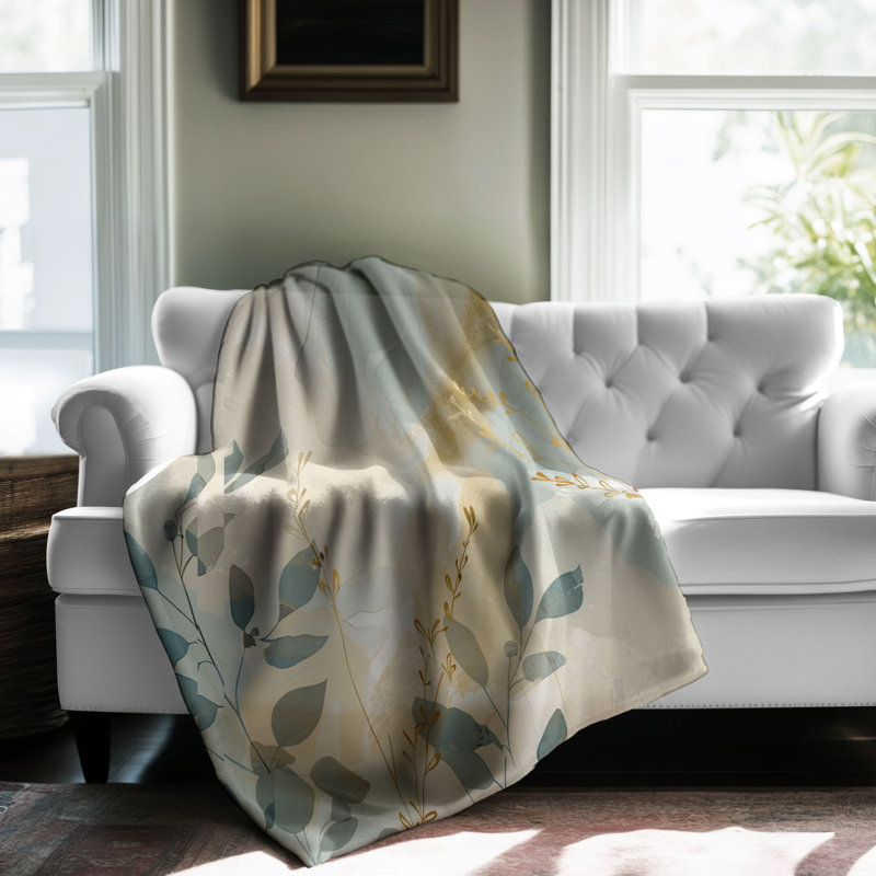 Blue and Gold Florals - Couverture sherpa de qualité supérieure 1 pièce, Lit simple