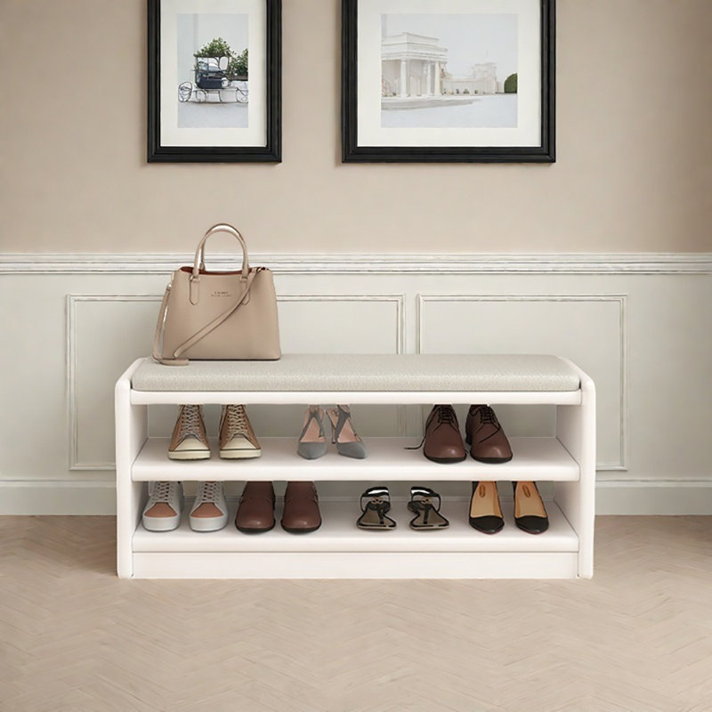 32.7in Shoe Storage Bench, Beige/Cream