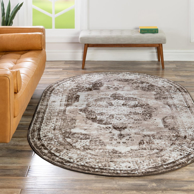 Brandt Oriental Area Rug, Oval 2' x 3'1", Light Brown