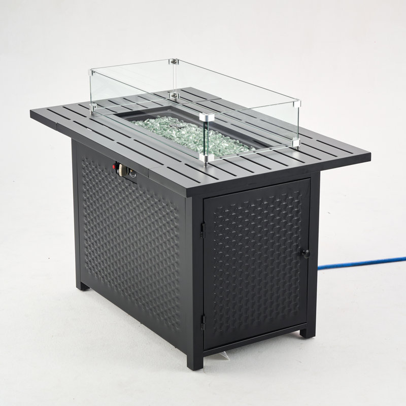Deko Living Rectangular Outdoor Propane Gas Fire Pit Table 50,000 BTU Propane with Lava Rock Filler