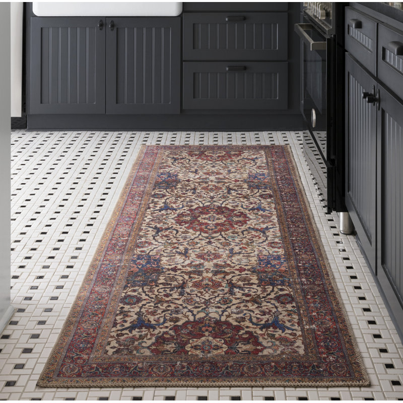 Oriental Sand/Red/Blue Area Rug, Runner 2'6" x 7'6"