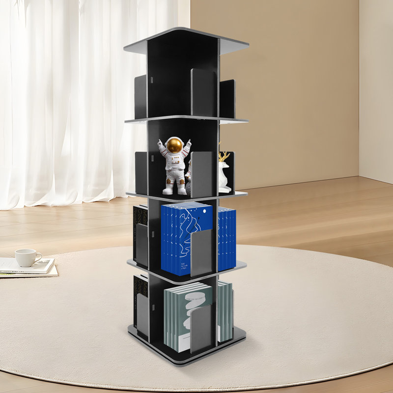 Pridemore 50.5"H X 15.75"W 4-tier 360° Rotatable Bookshelf, Black