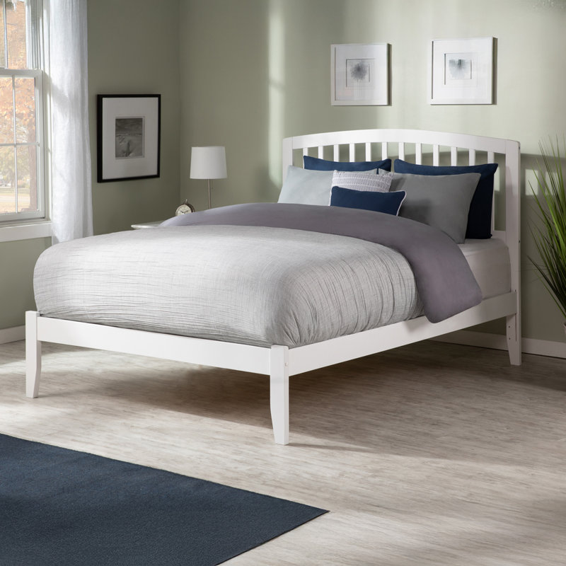 Lit plateforme en bois massif Careaga, Blanc, Lit double