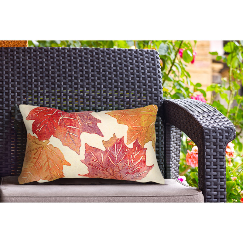 Visions IV Lumbar Rectangular Indoor / Outdoor Pillow, Cream/Red/Orange