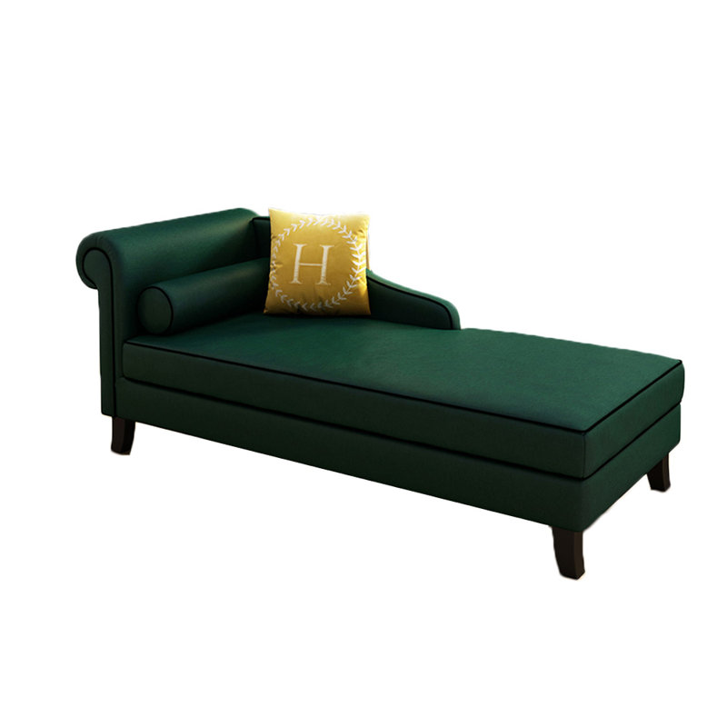 Chaise longue rembourrée Gibeon, Accoudoir à gauche (vu de face), Mélange de lin vert foncé