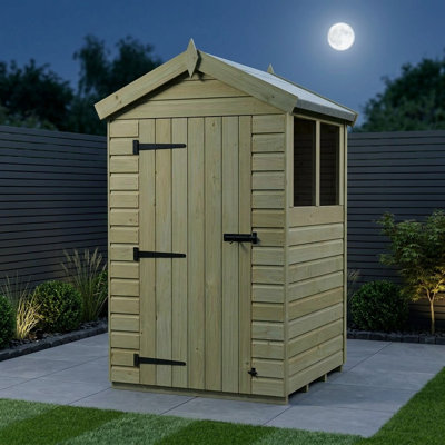 Total Sheds 4ft x 4ft Apex Garden Shed - Single Door - With Windows - Pressure Treated Timber - UK Manufactured