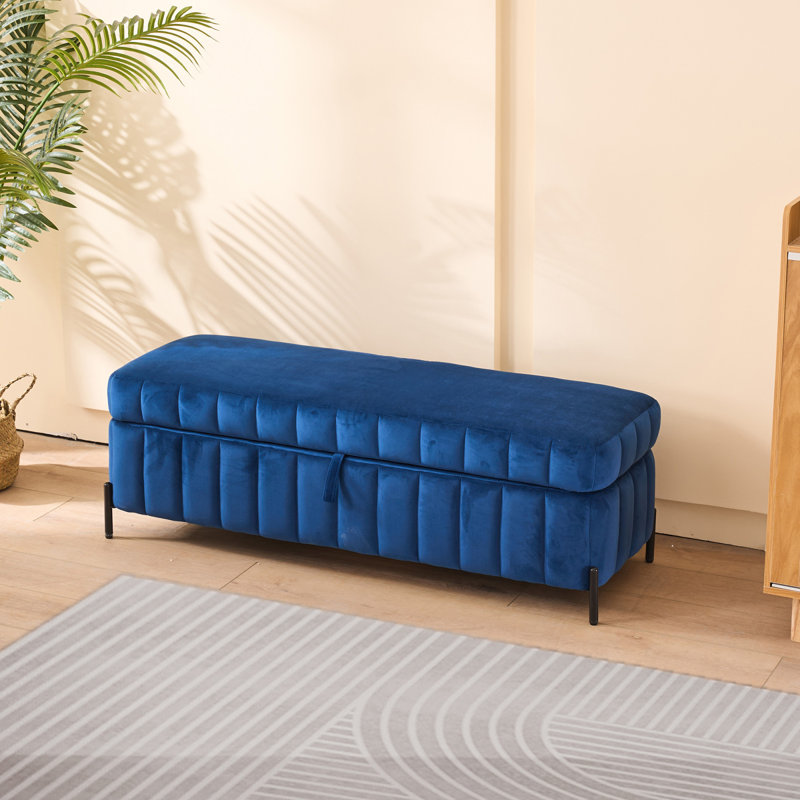 Banc de rangement rembourré en velours avec pieds en métal, idéal pour le salon, Marine
