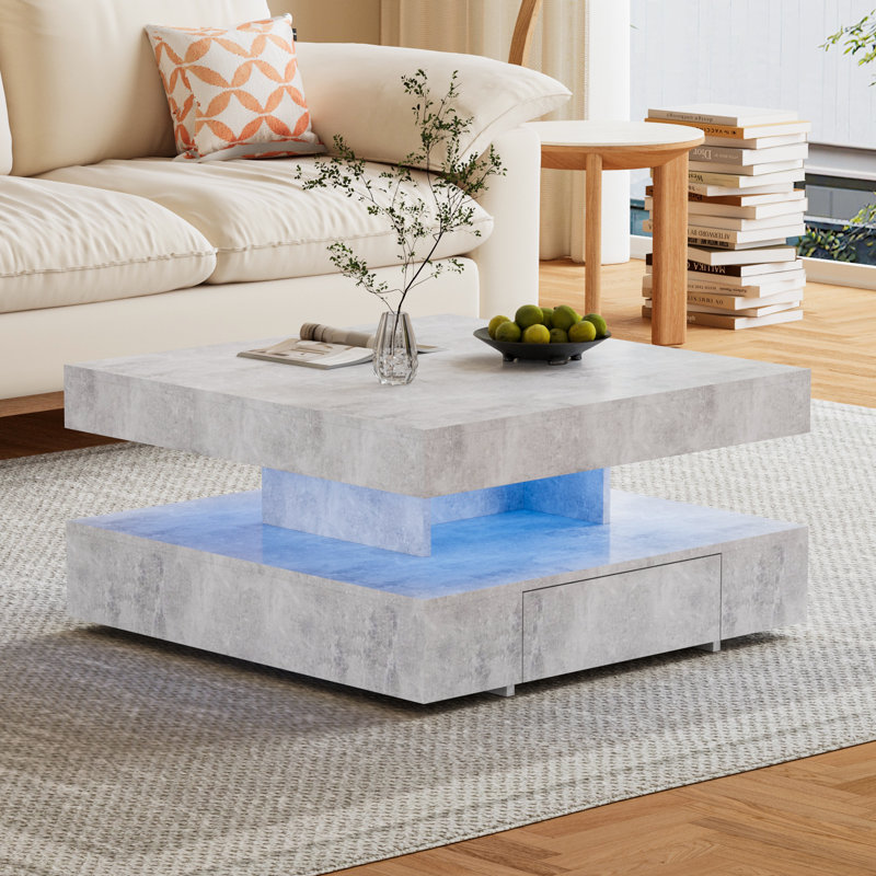 Coralynne Charvez Coffee Table with LED Lighting and Storage, Grey
